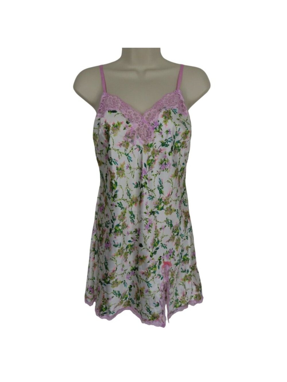 Victorias Secret Women Small Purple Lace Green Floral Leaf Nightgown Sleep Dress